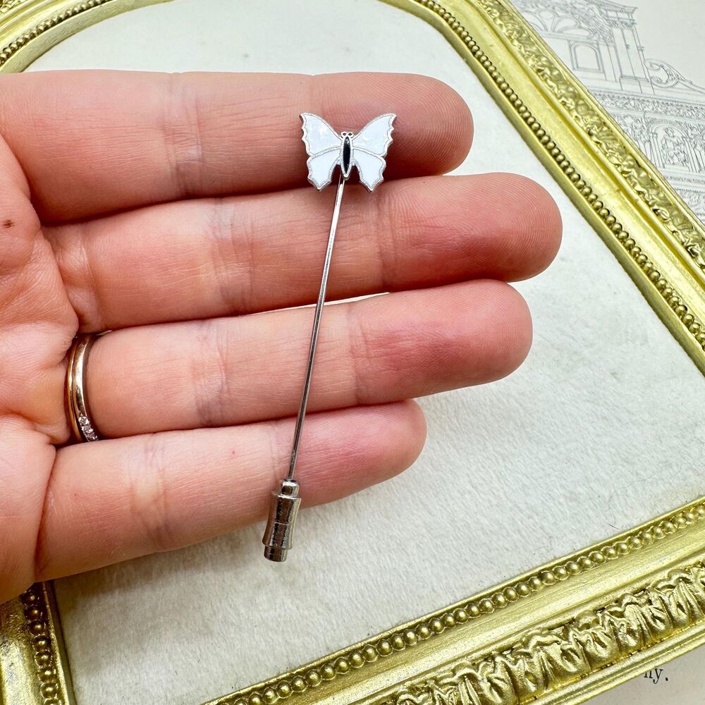 Vintage Jewelry Enamel White Butterfly Stick Pin